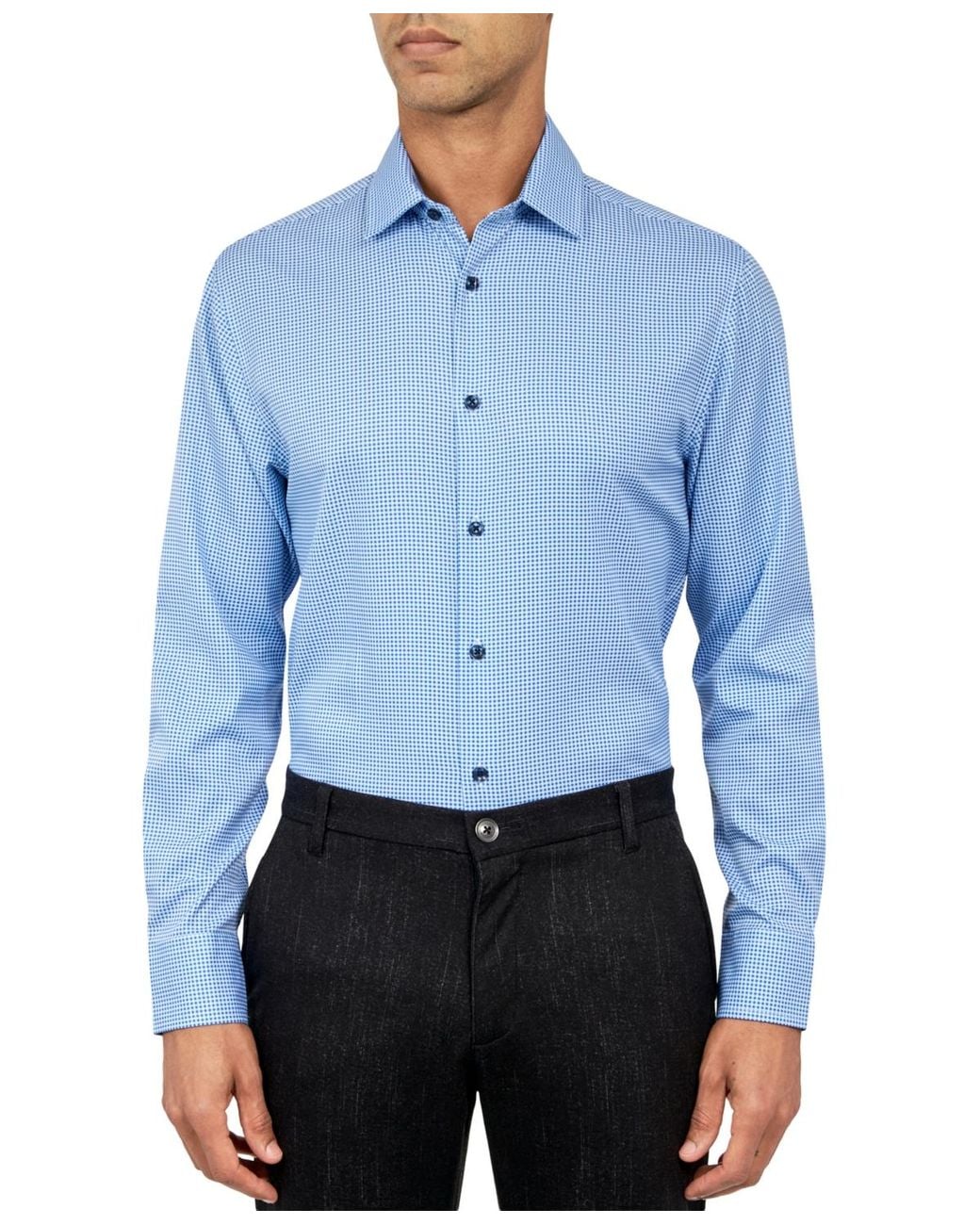 Con.struct Blue Recycled Slim Fit Gingham Performance Stretch Cooling Comfort Dress Shirt for men