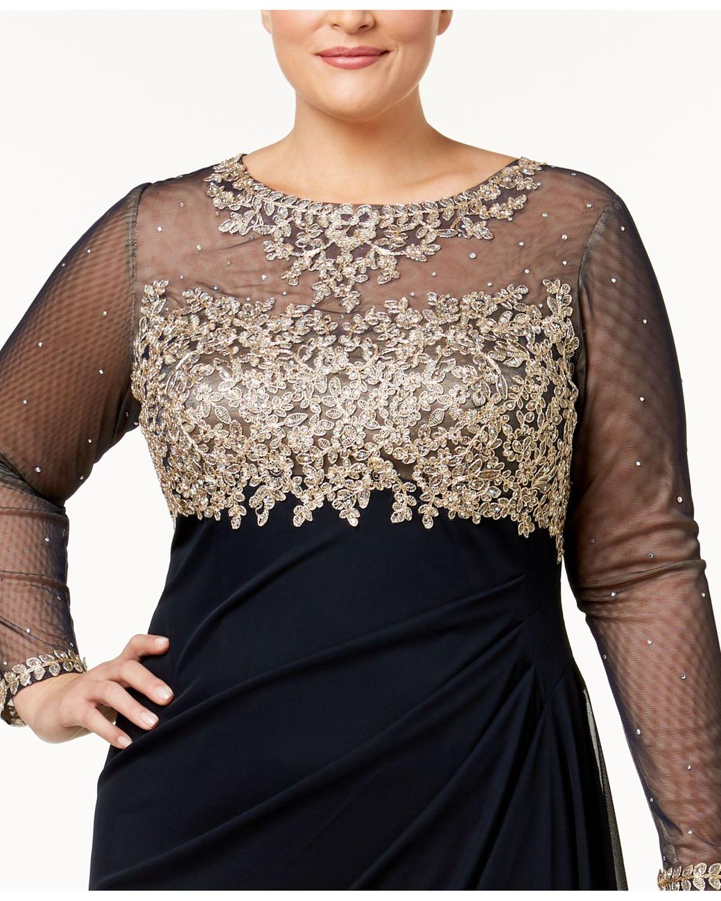 Xscape Plus Size Embroidered Illusion Gown in Blue | Lyst