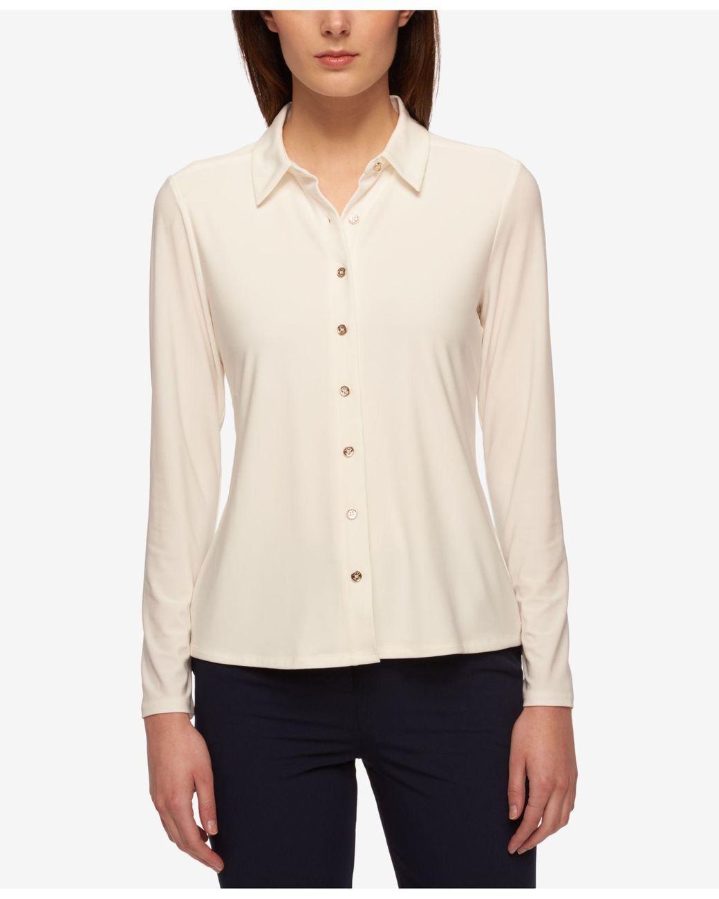 Tommy Hilfiger Synthetic Point-collar Blouse in White - Lyst