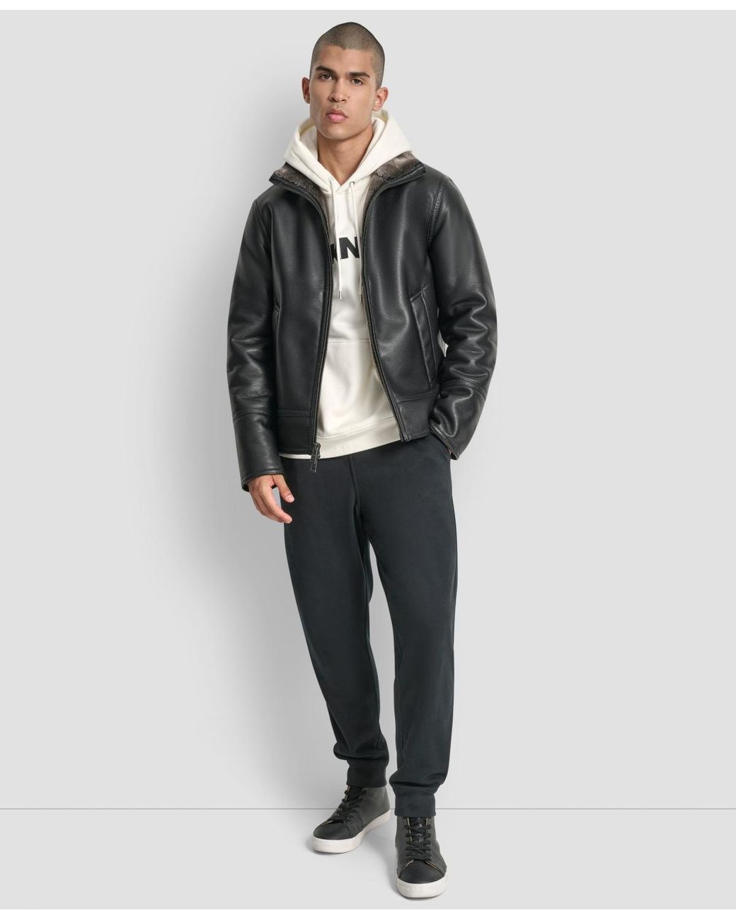DKNY Gray Faux Pebble Shearling Jacket for men