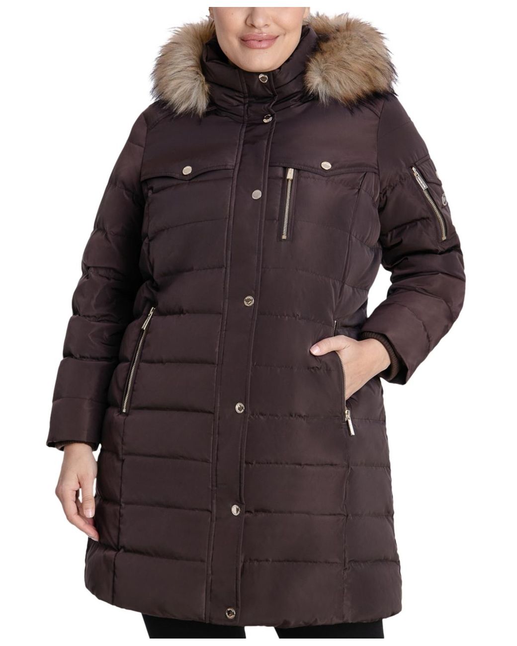 Michael kors plus size 2025 coat hooded puffer