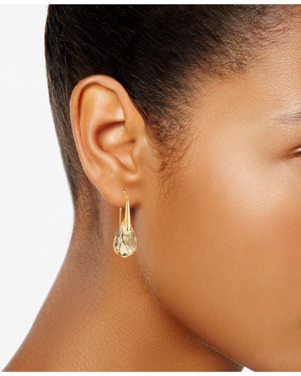 Swarovski Gold-tone Champagne Crystal Drop Earrings in Metallic | Lyst