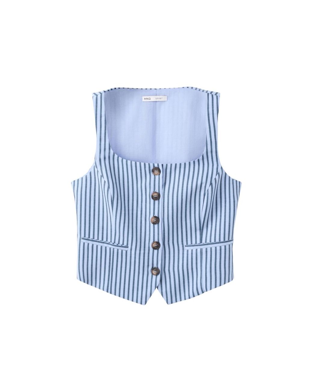 Mango Blue Striped Buttoned Vest