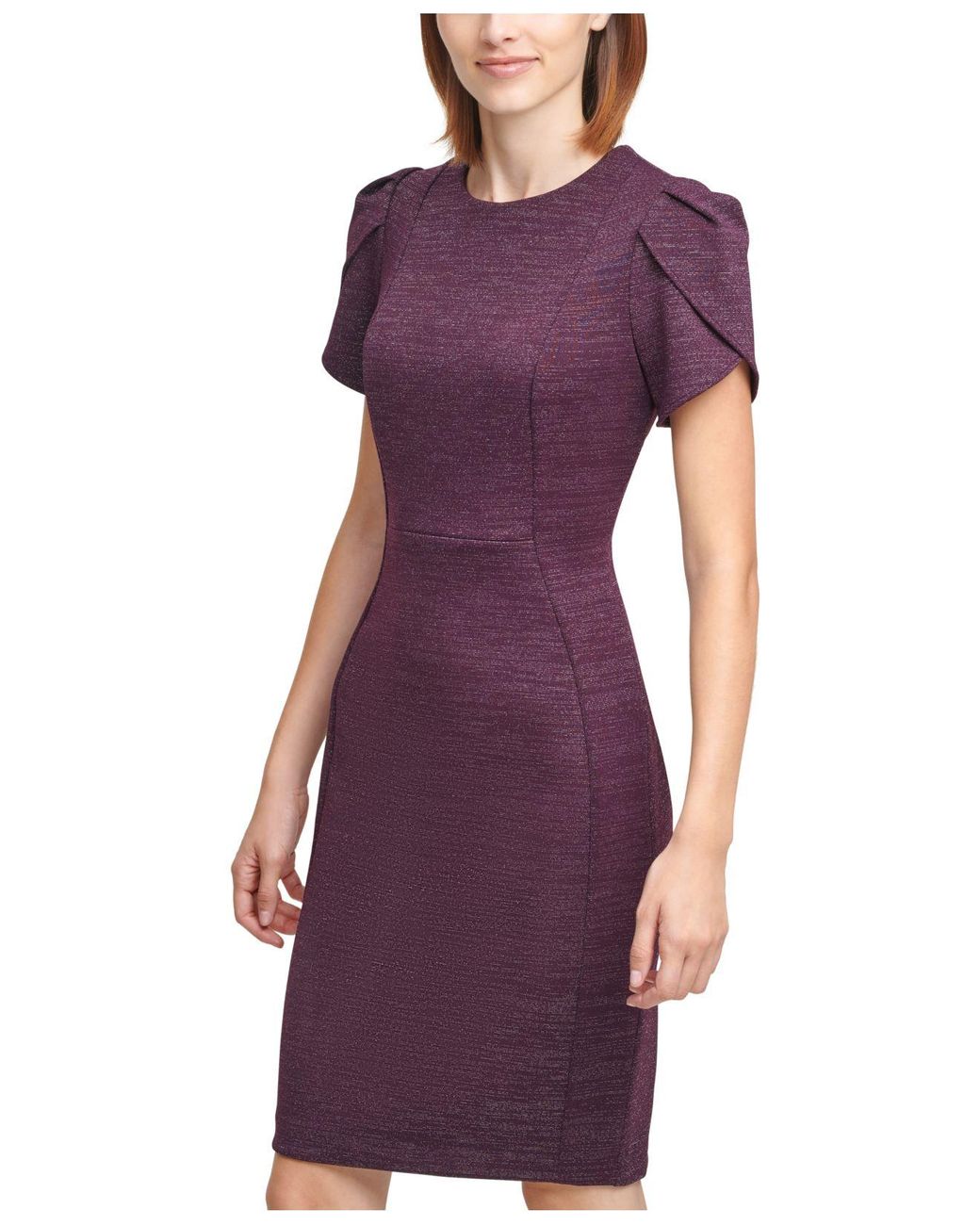 Calvin Klein Glitter Tulip-sleeve Sheath Dress in Purple | Lyst