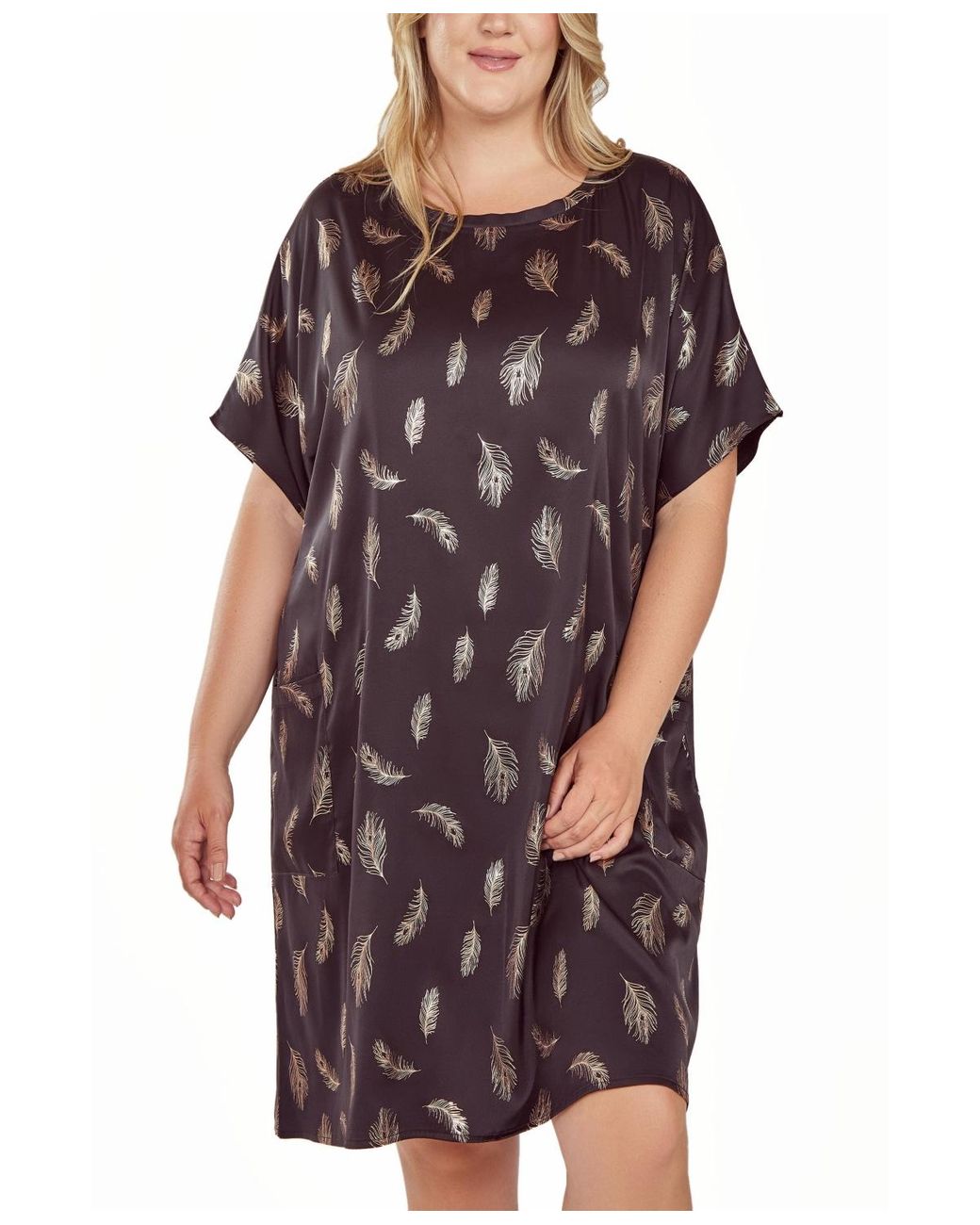 iCollection Plus Size Silky Pocket Shift Sleepshirt Nightgown in Purple Lyst