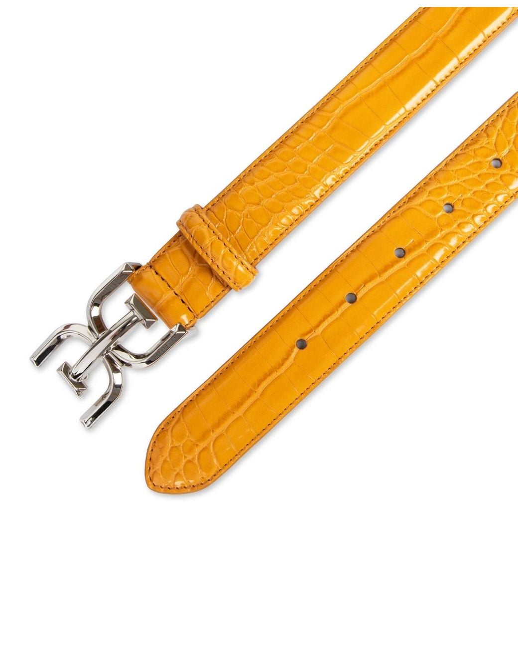 Sam Edelman Yellow Skinny Exotic Textured Double-e Plaque Buckle Belt