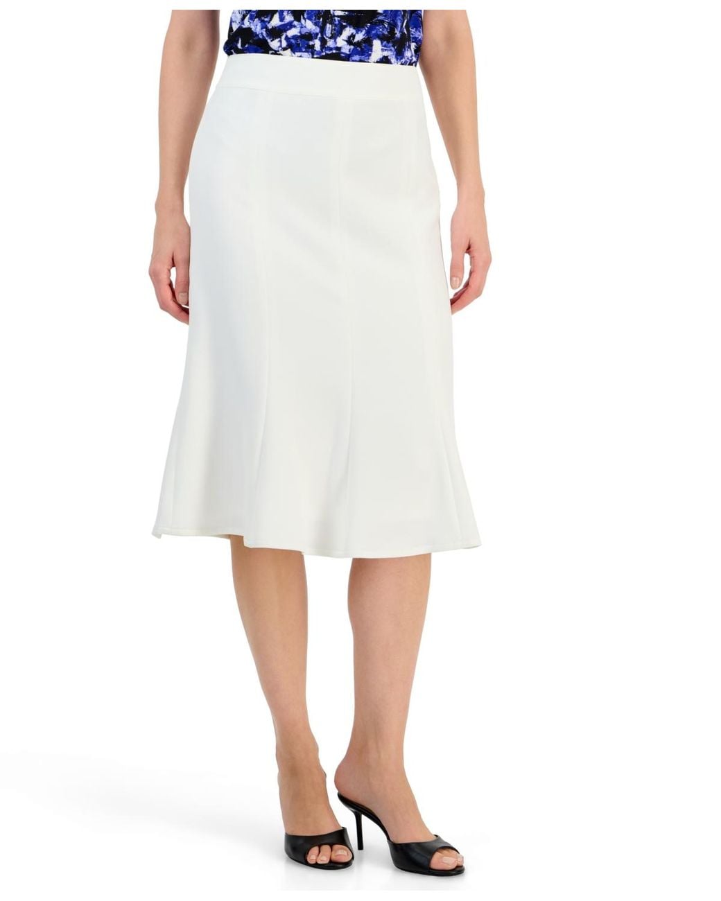 Kasper High-waisted Trumpet Midi Skirt in White | Lyst