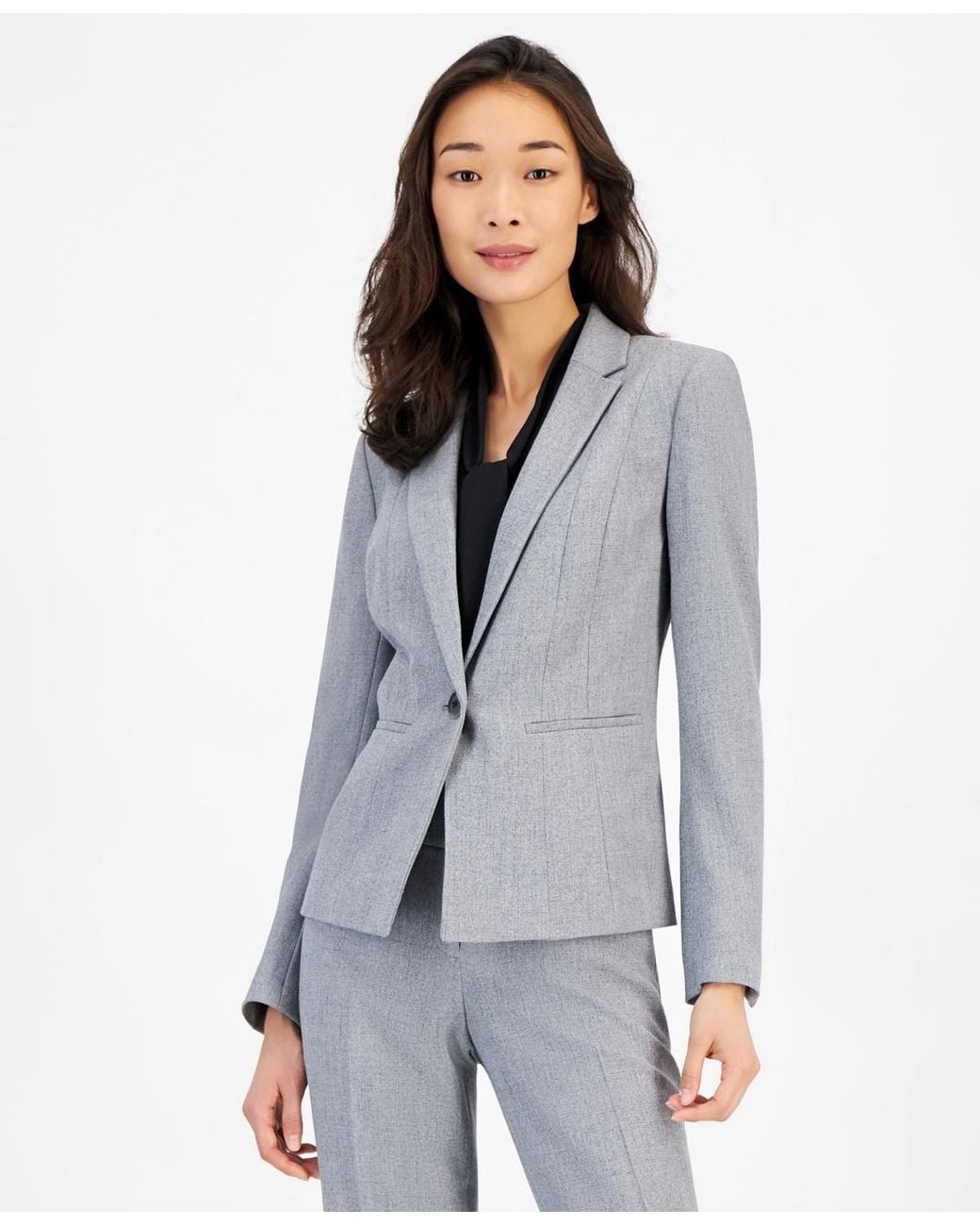 Kasper Gray Collared One-button Blazer