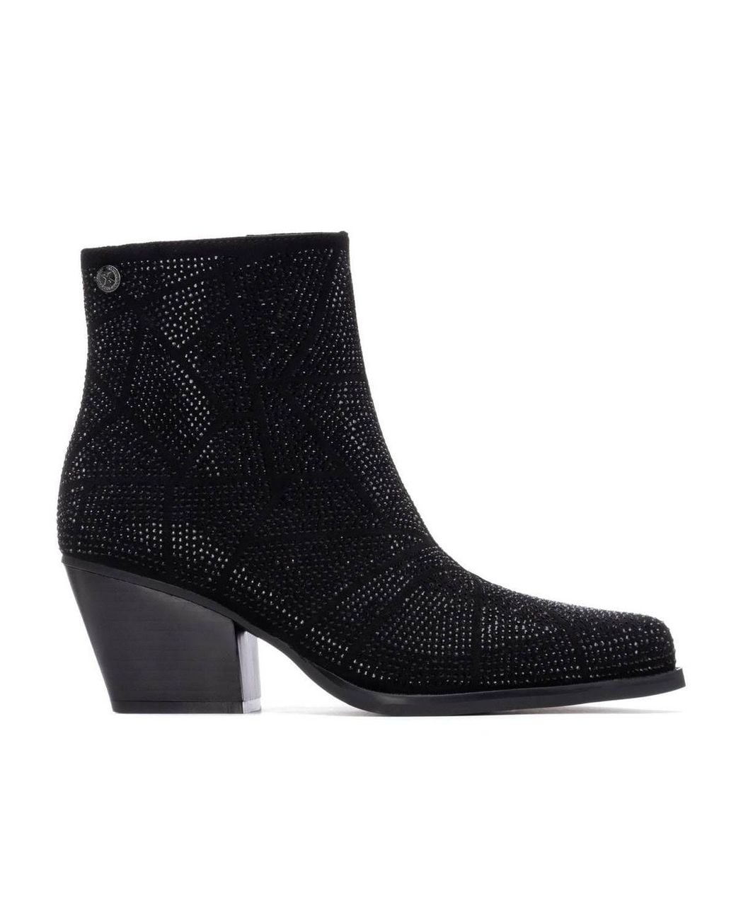 Xti Black Suede Heeled Ankle Booties