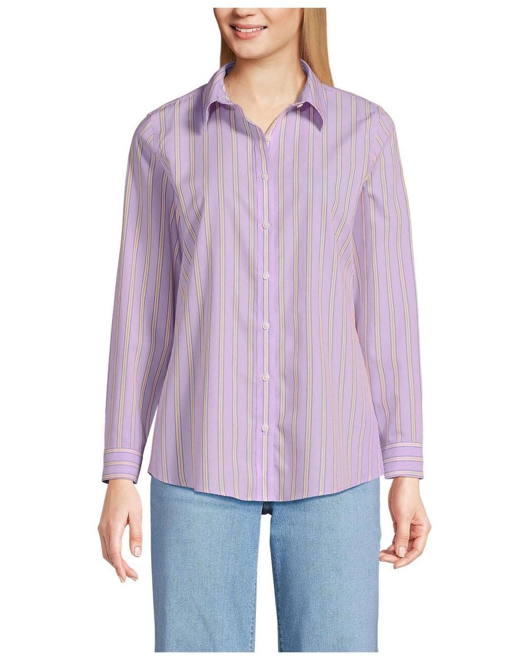 Lands' End No Iron Button Front Shirt in Purple | Lyst