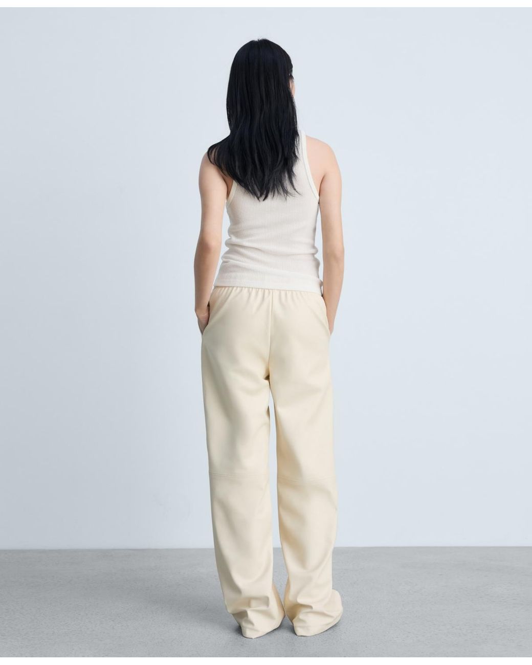 Mango White Fine Ribbed Knit Top