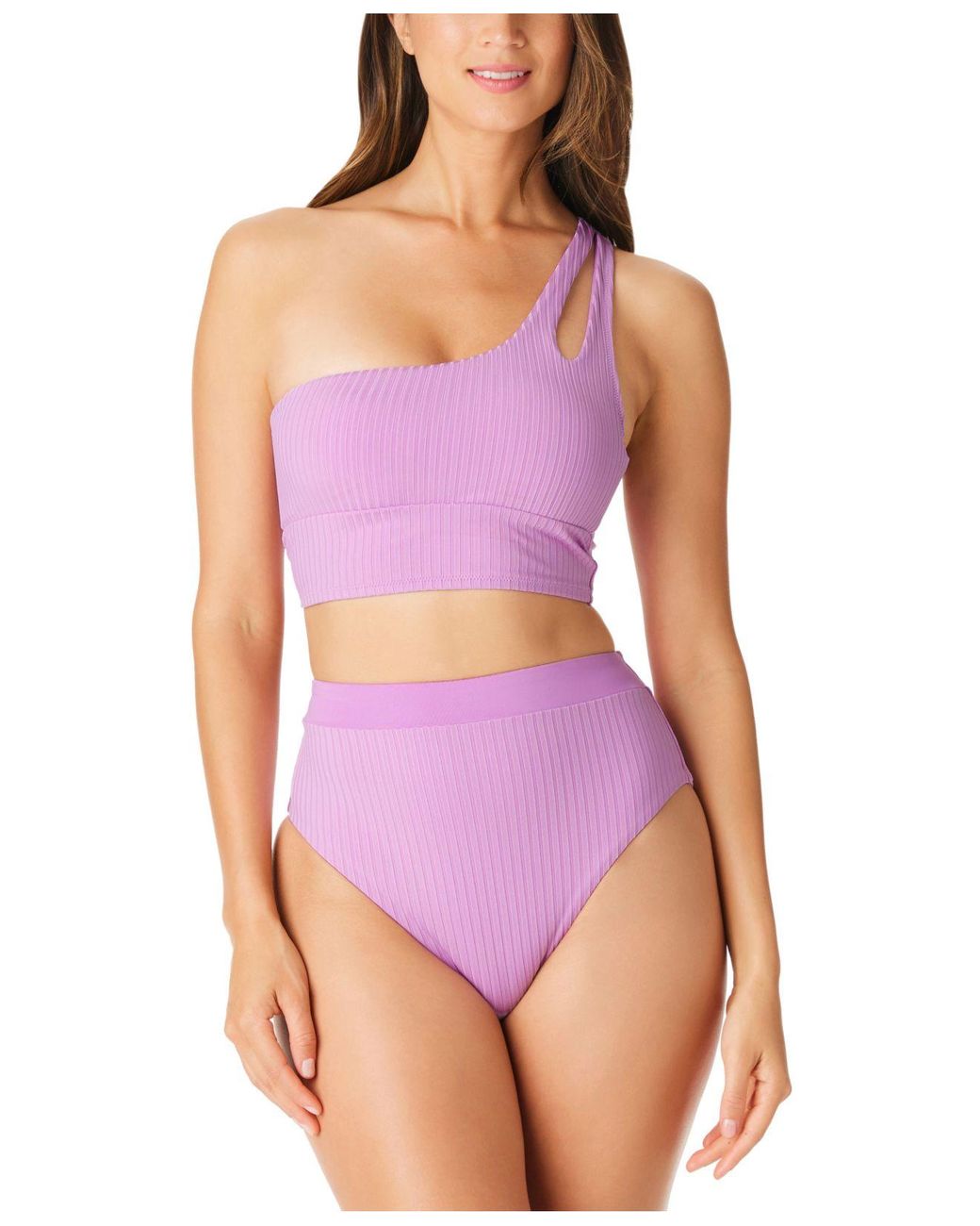 Sanctuary Asymmetric Cutout Bikini Top & Ribbed Highrise Bikini Bottoms in Purple Lyst