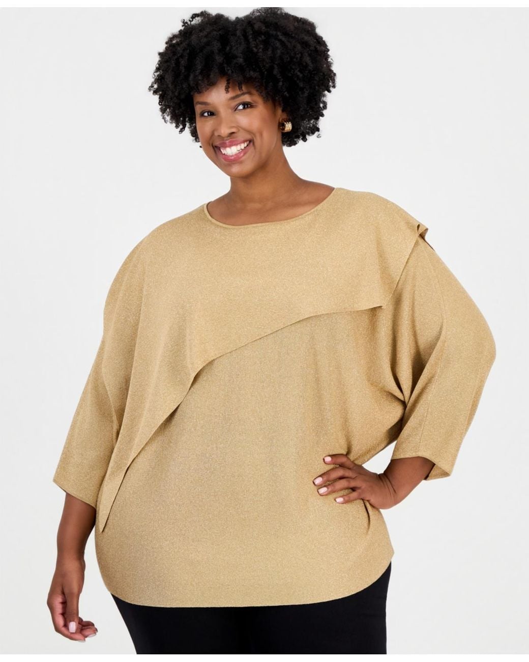 Anne Klein Plus Size Lurex Asymmetrical Boat-neck Cape in Natural | Lyst