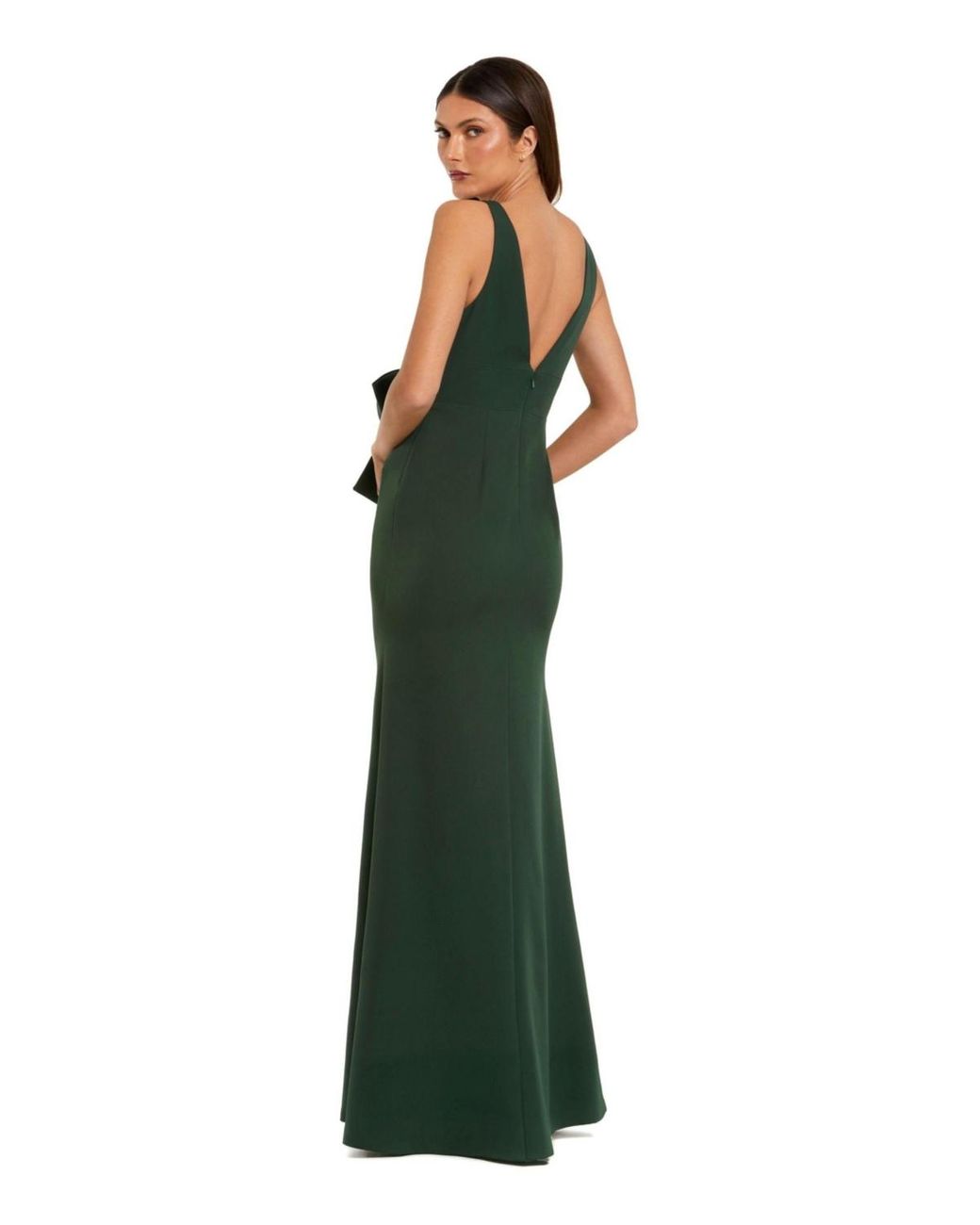 Mac Duggal Crepe Sleeveless V Neck Column Dress With Bow in Green | Lyst