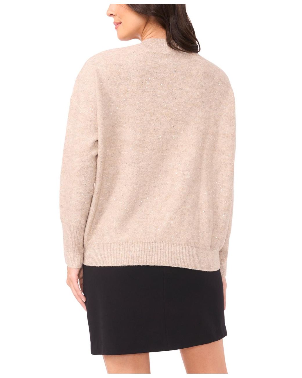 Vince Camuto Natural Sequin Long Sleeve Crewneck Sweater