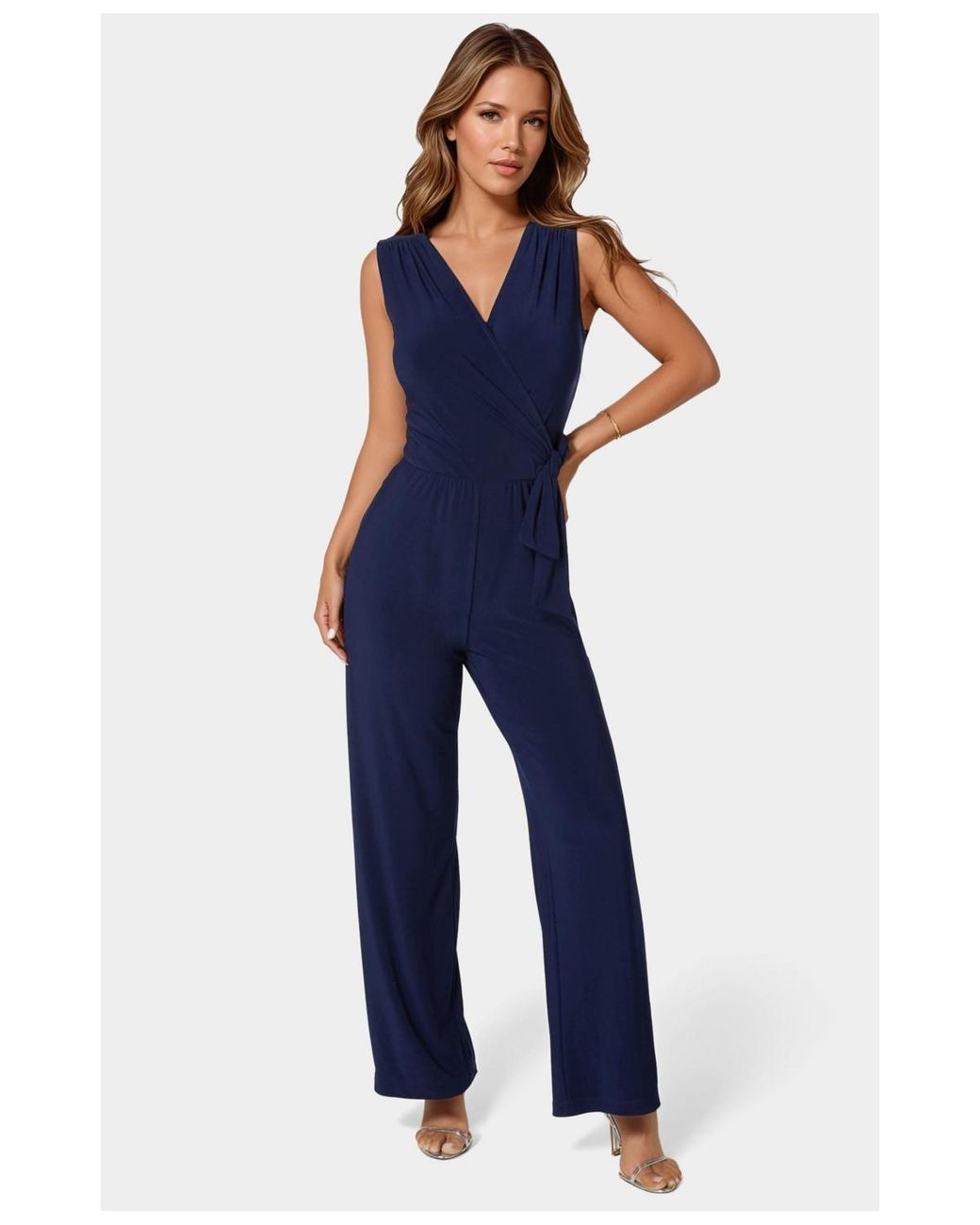 Bebe Blue Jersey Wrap Tie Jumpsuit