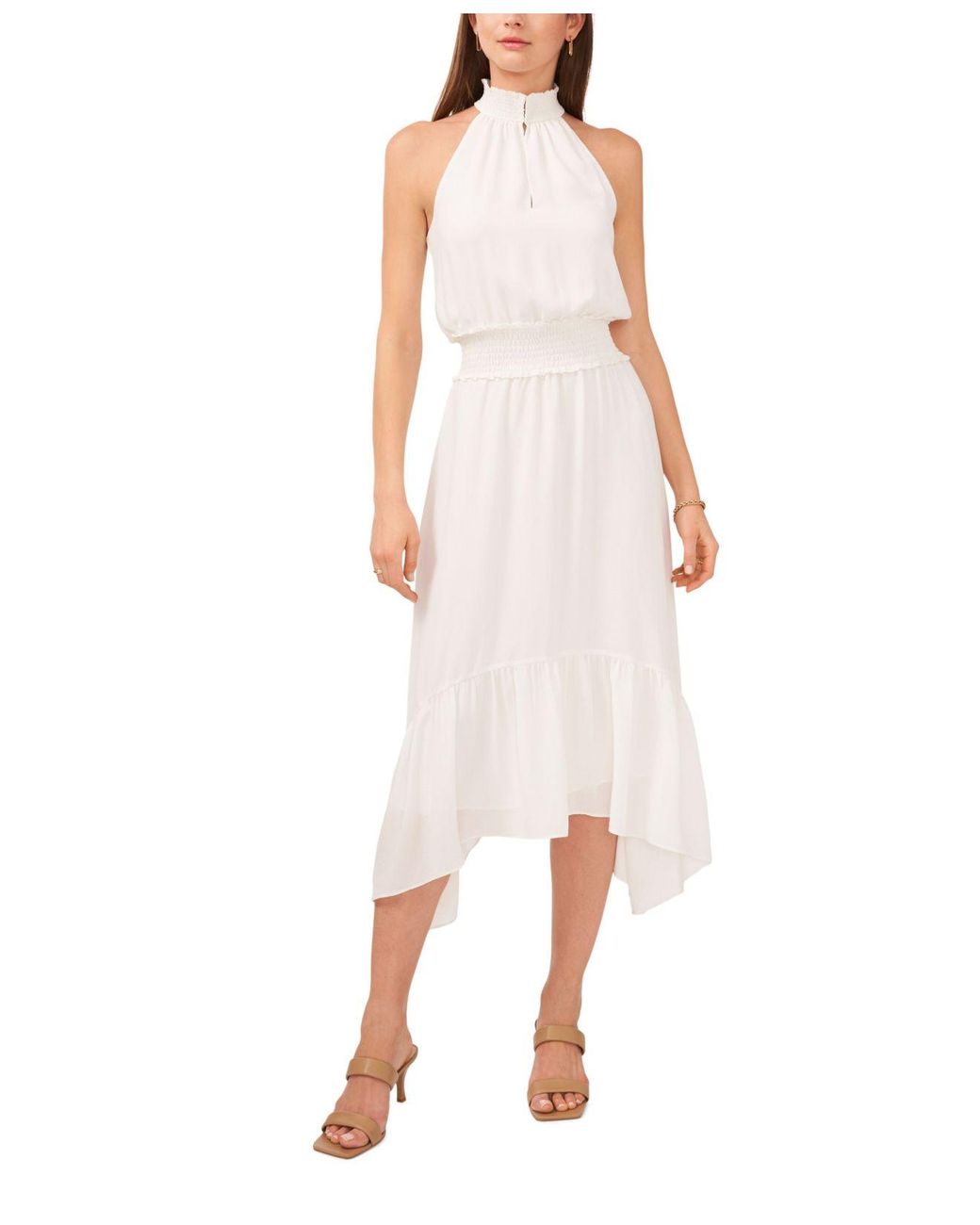 1.STATE Synthetic Smocked Neck Halter Midi Dress in White | Lyst