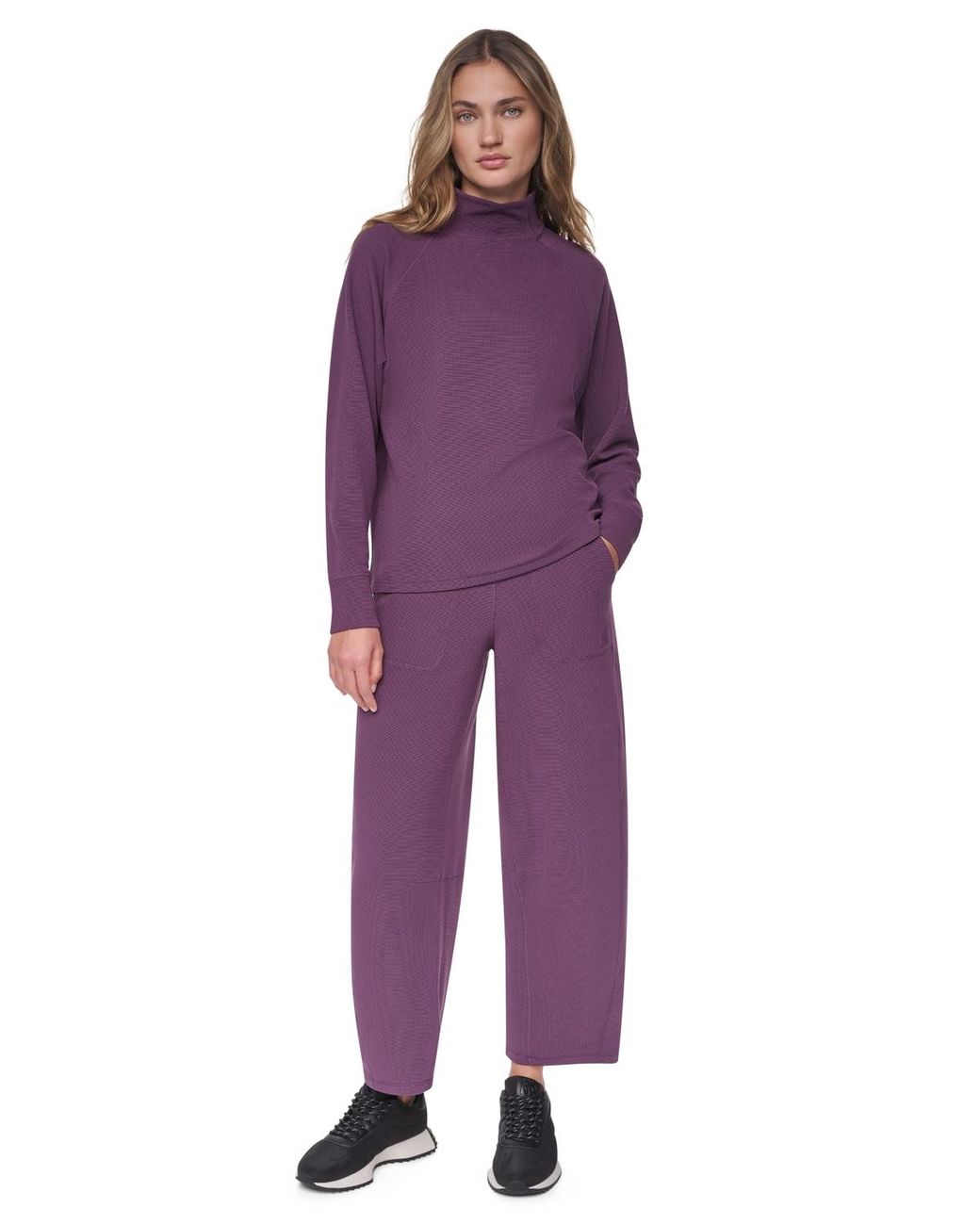 DKNY Purple Thermal Funnel-neck Raglan Pullover