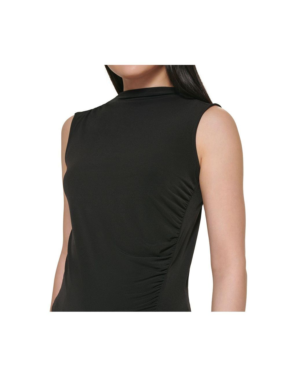 Calvin Klein Sleeveless Ruched Top in Black | Lyst