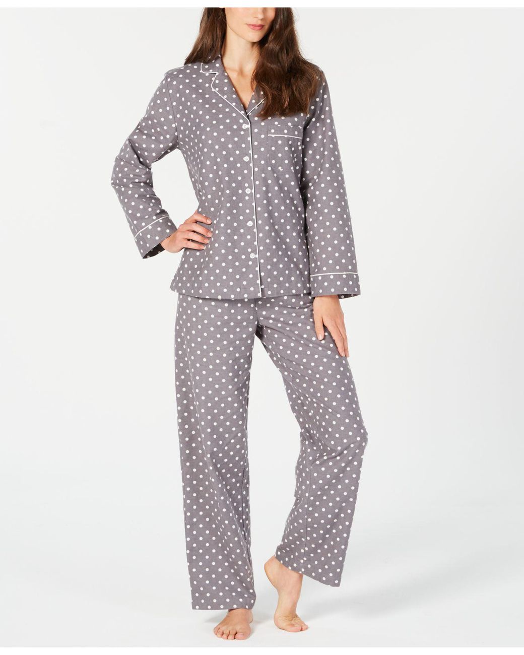 Charter Club Petite Cotton Flannel Pajama Set, Created For Macy's in Gray |  Lyst