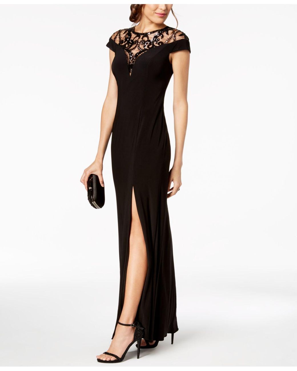 Adrianna papell embellished illusion cheap gown