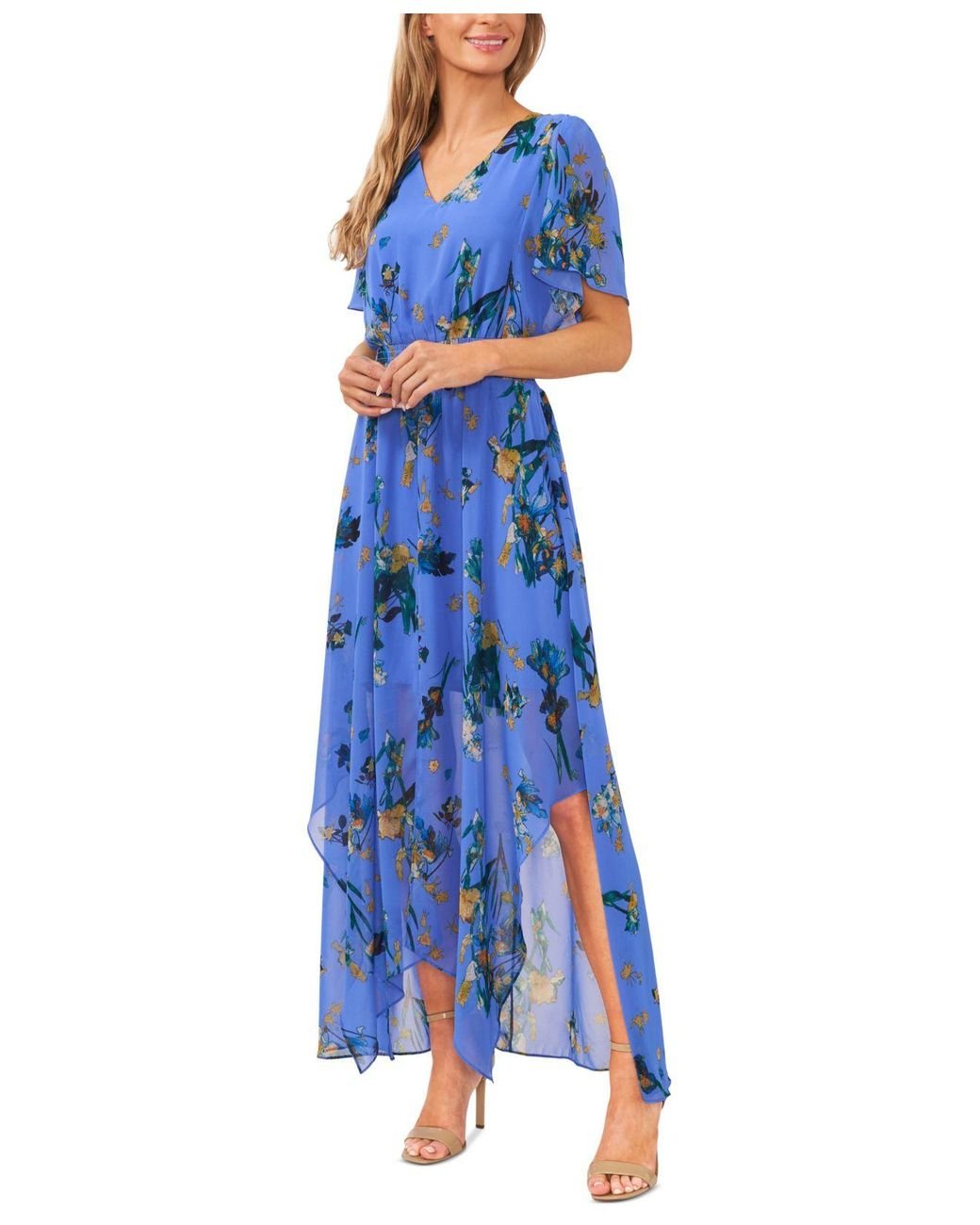 Cece Smocked-waist Flutter-sleeve Maxi Dress in Blue | Lyst