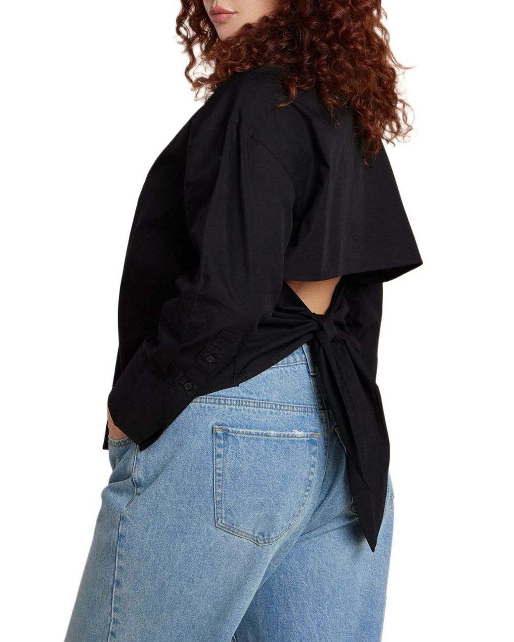 Eloquii Black Plus Size Tie Back Button Up Top