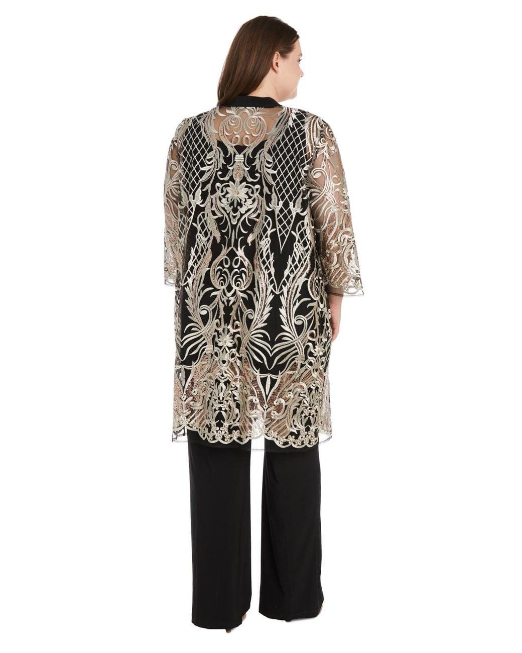 R & M Richards Black Plus Size Embroidered Duster Jacket