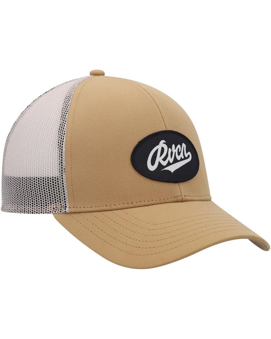 RVCA Natural Work Script Trucker Snapback Hat for men