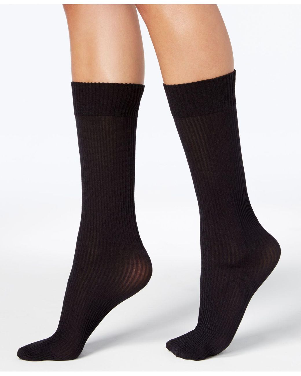 DKNY Synthetic Women's 2pk. Ribbed Opaque Kneehigh Socks in Black Lyst