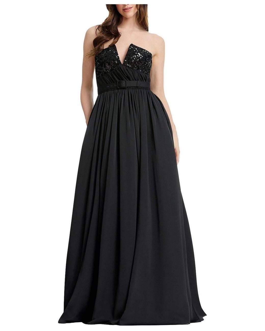 Dress the Population Kristine Plunge Sequin Bodice Gown in Black | Lyst