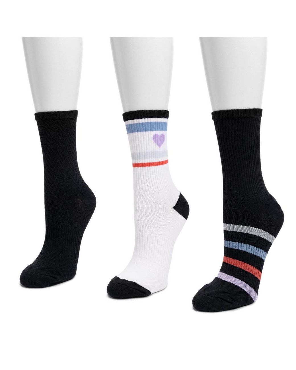 Muk Luks Black 3 Pair Pack Compression Crew Nylon Socks
