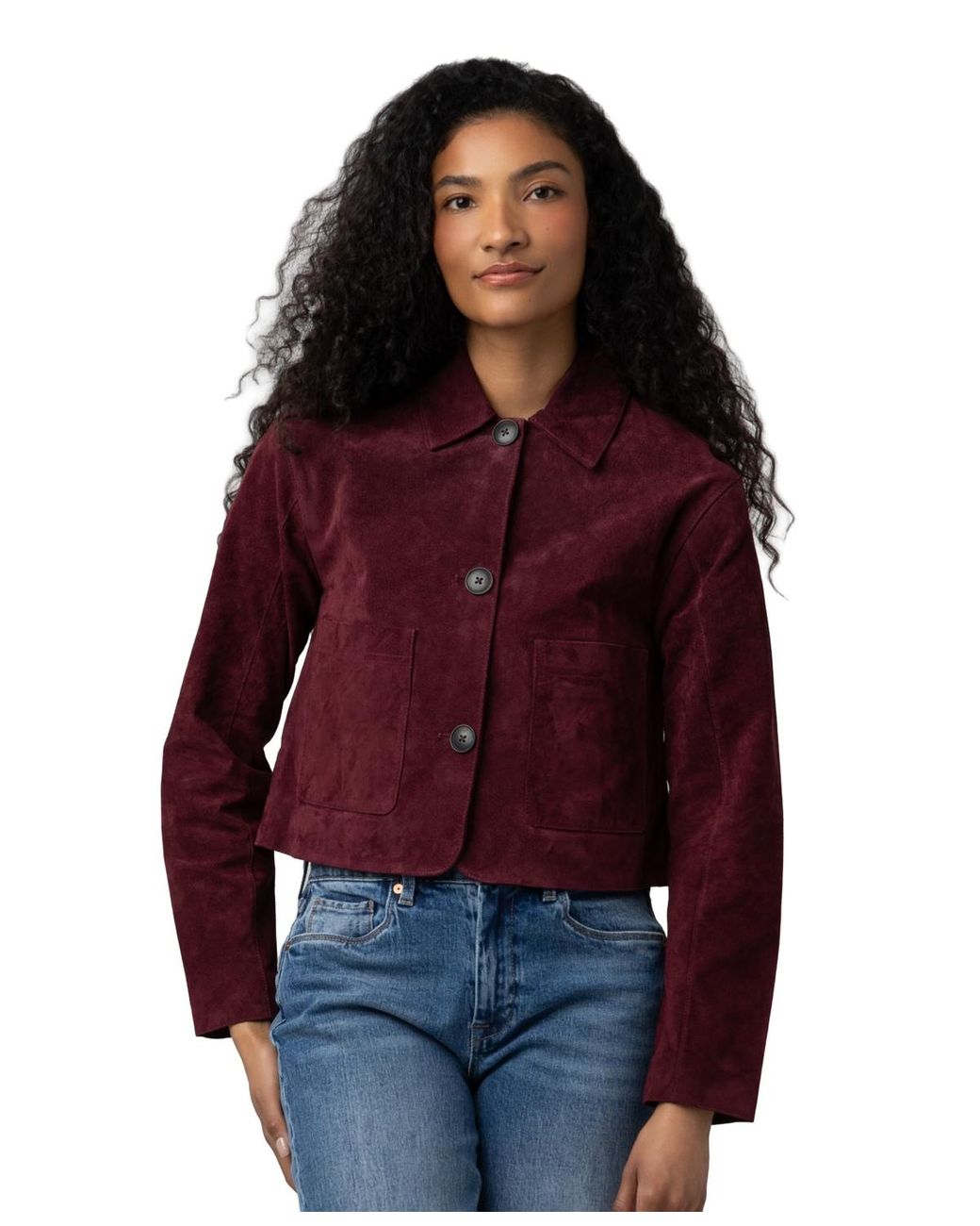 Blank NYC Red Wine O'clock Suede Cropped Jacket