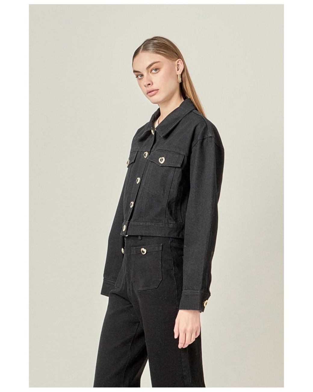 Drop Shape Jacket English Factory Drop Shoulder Cropped Denim Jacket in Black | Lyst