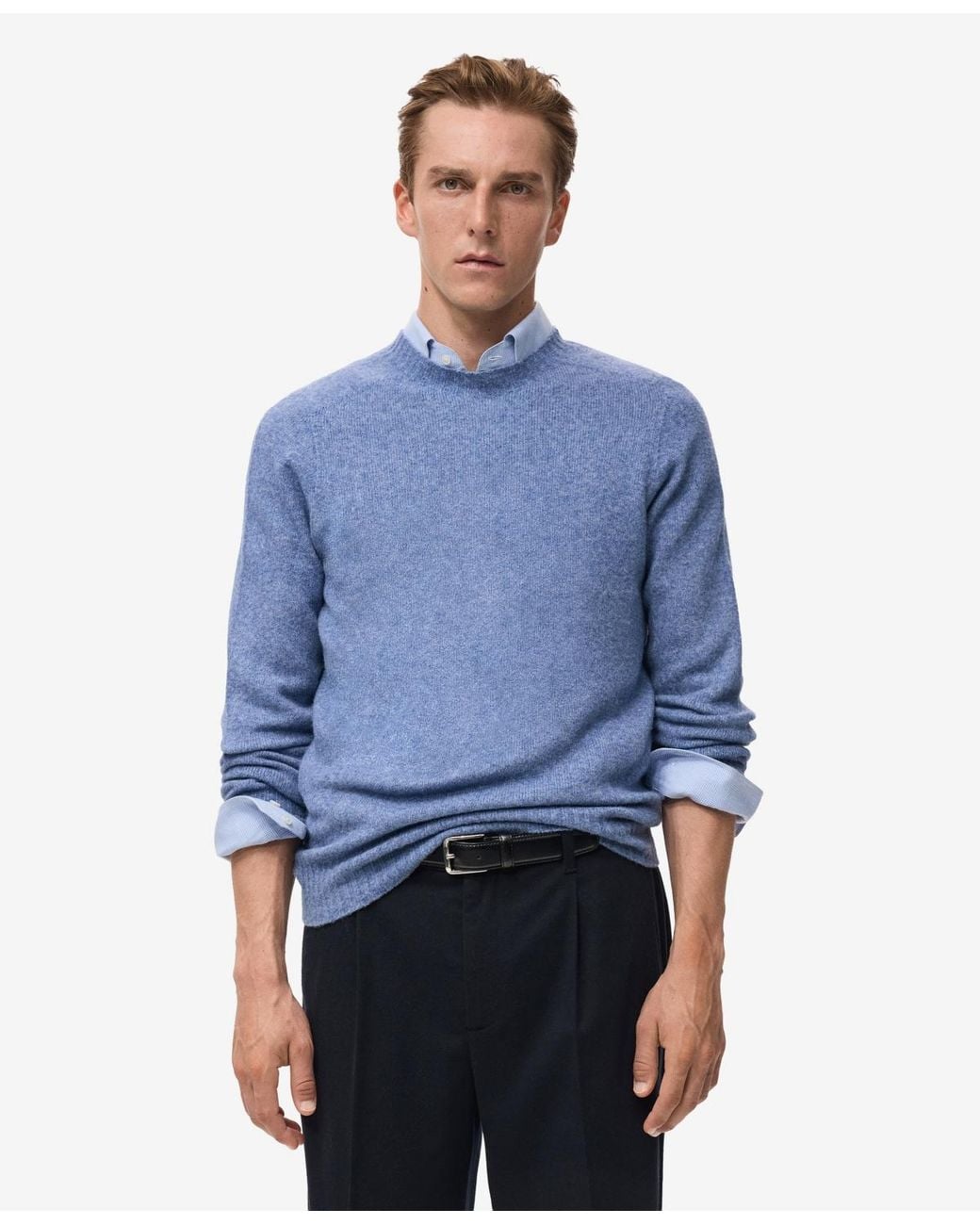 Mango Blue Knitted Wool Blend Sweater for men