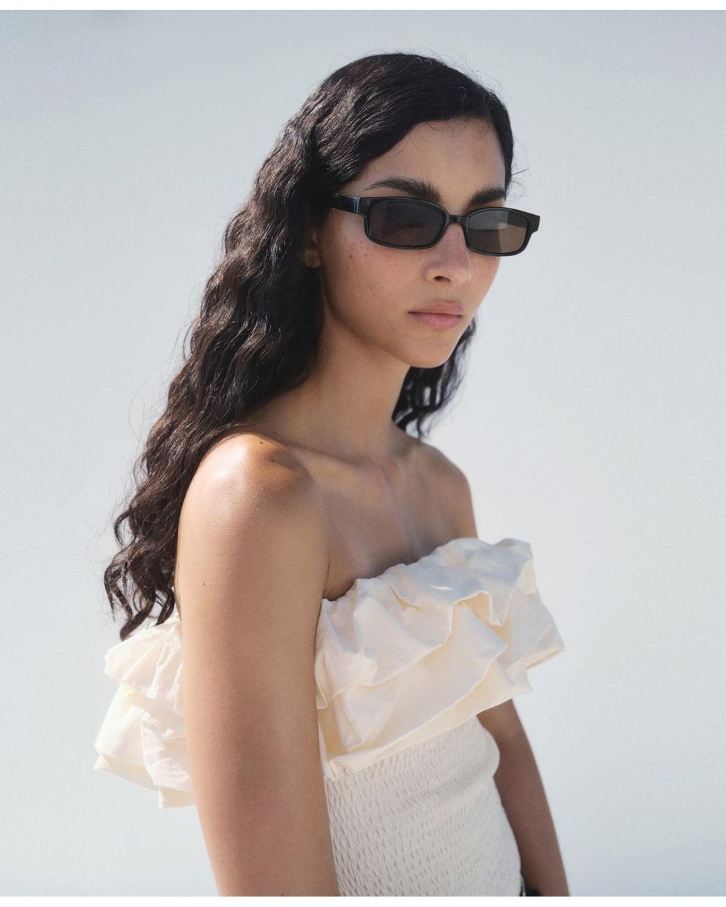 Mango Natural Ruffles Strapless Top