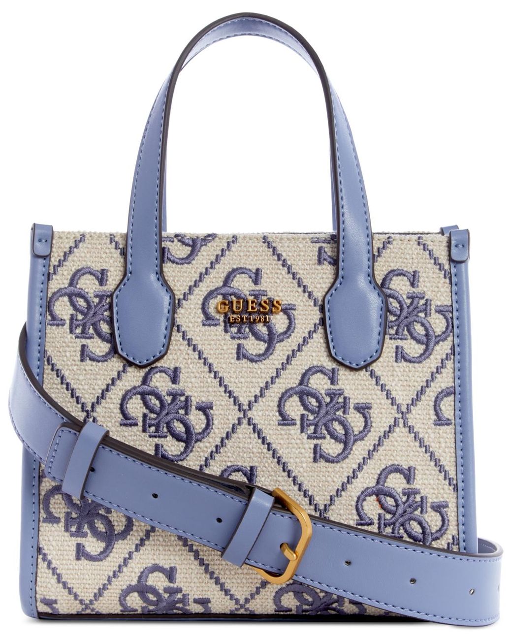 Guess Silvana Monogram Double Compartment Mini Tote in Blue | Lyst