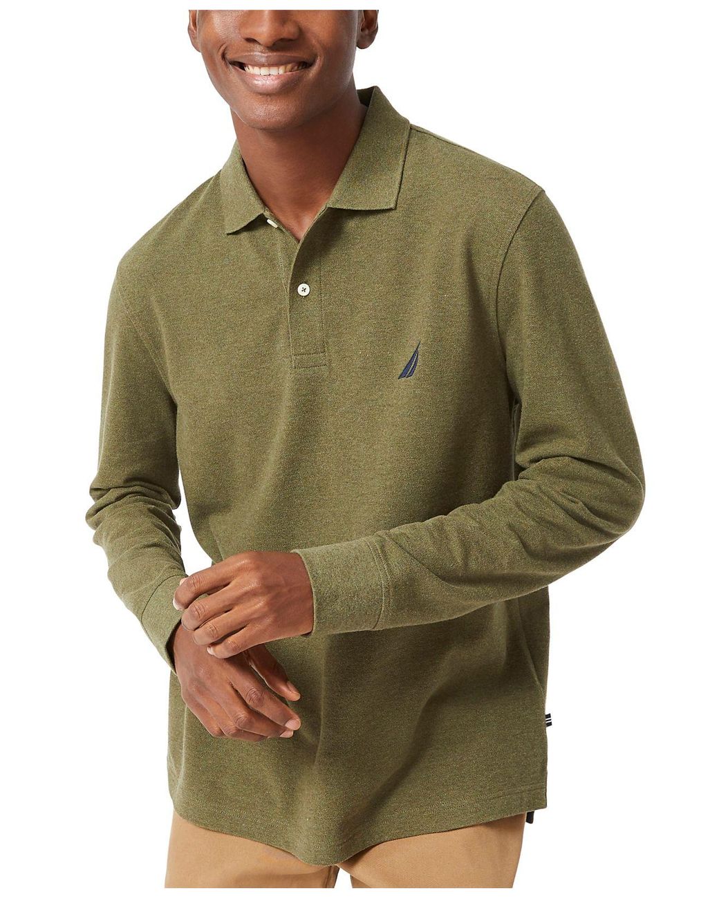Nautica Longsleeve Cotton Polo in Green for Men Lyst