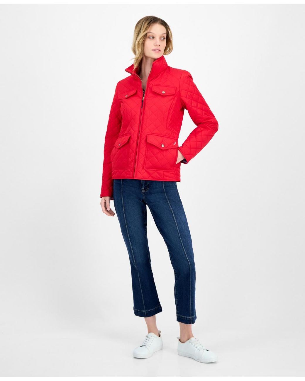 Nautica Red Solid Quilted Jacket