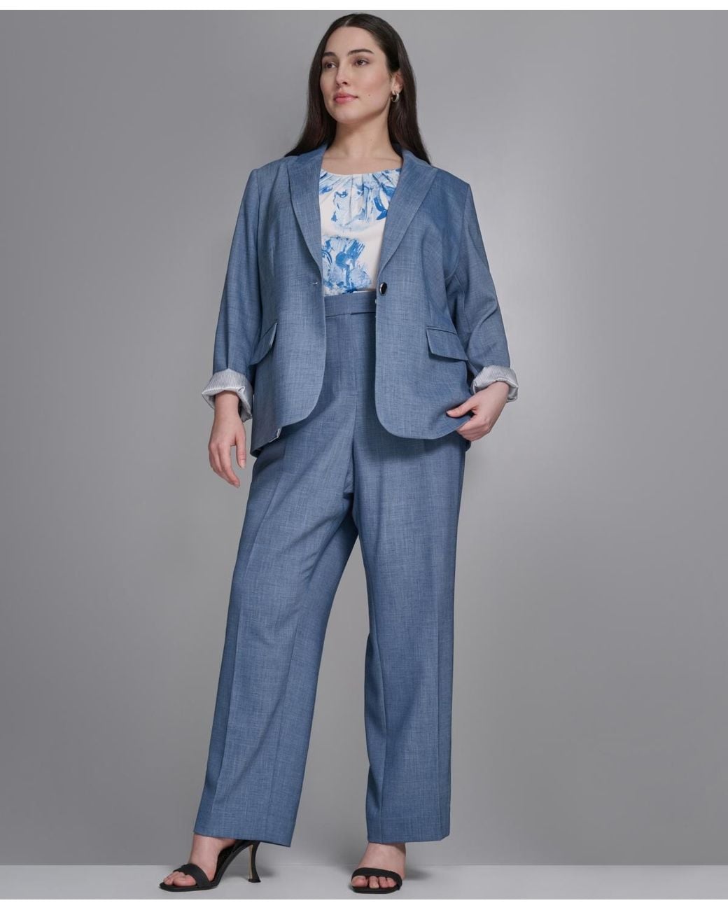 Calvin Klein Blue Plus Size One-button Notch Collar Jacket