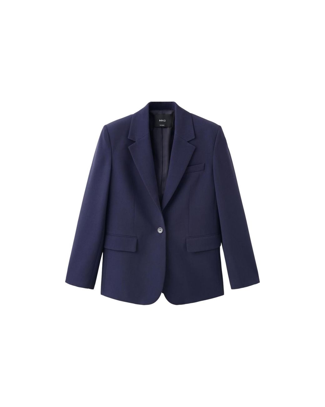 Mango Blue Straight Work Blazer With Flap Pockets