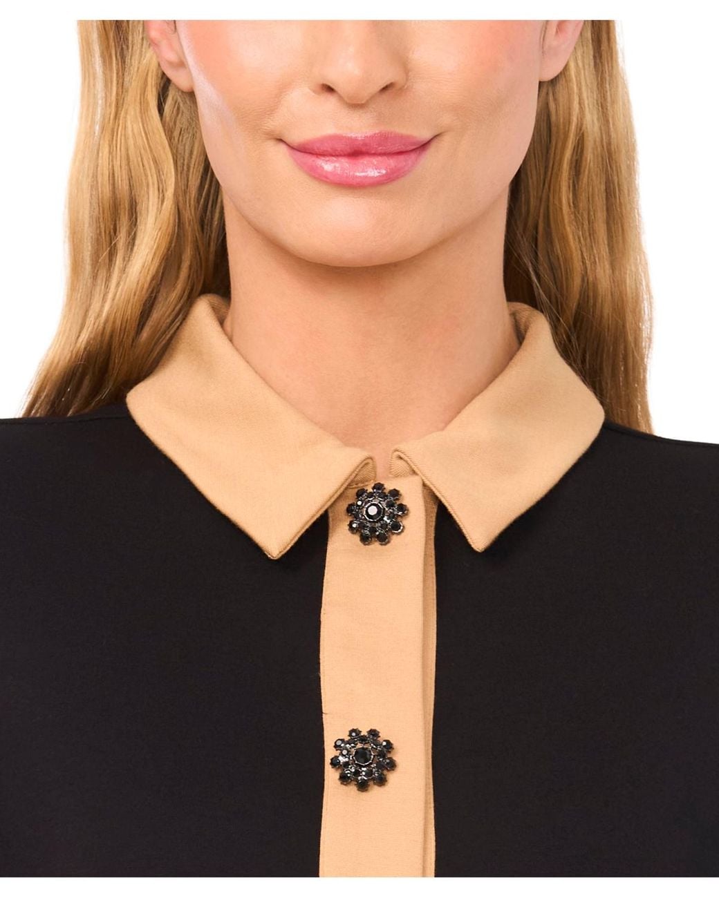 Cece Black Button Down Collared Top