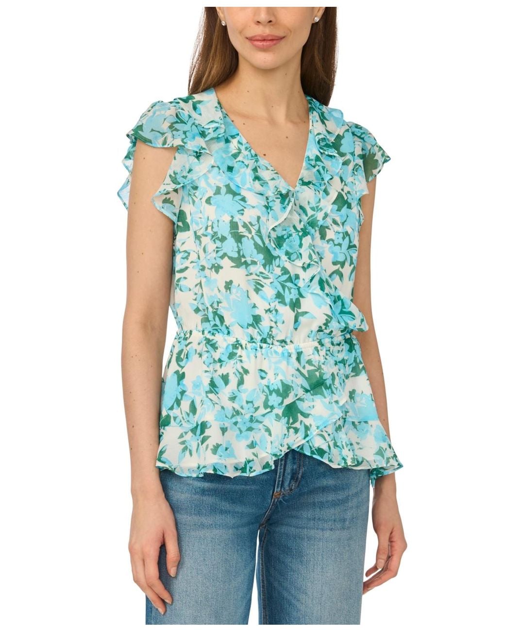 Cece Blue Ruffle Wrap Top