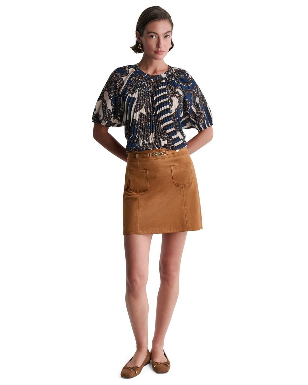 BCBGMAXAZRIA Brown A-line Patch-pocket Mini Skirt