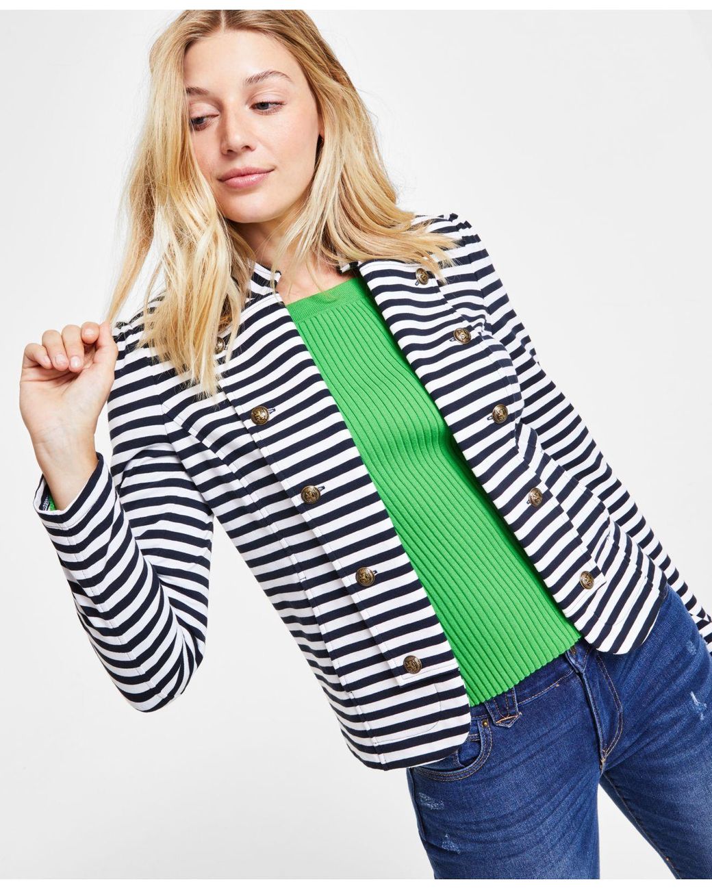 Tommy Hilfiger Striped Puff-sleeve Jacket in Green | Lyst