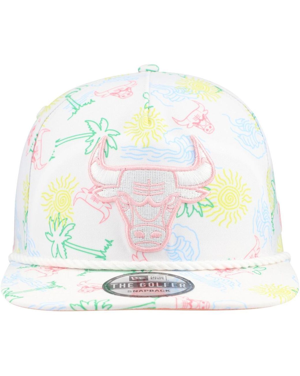 KTZ White Chicago Bulls Palm Trees And Waves Golfer Adjustable Hat for men
