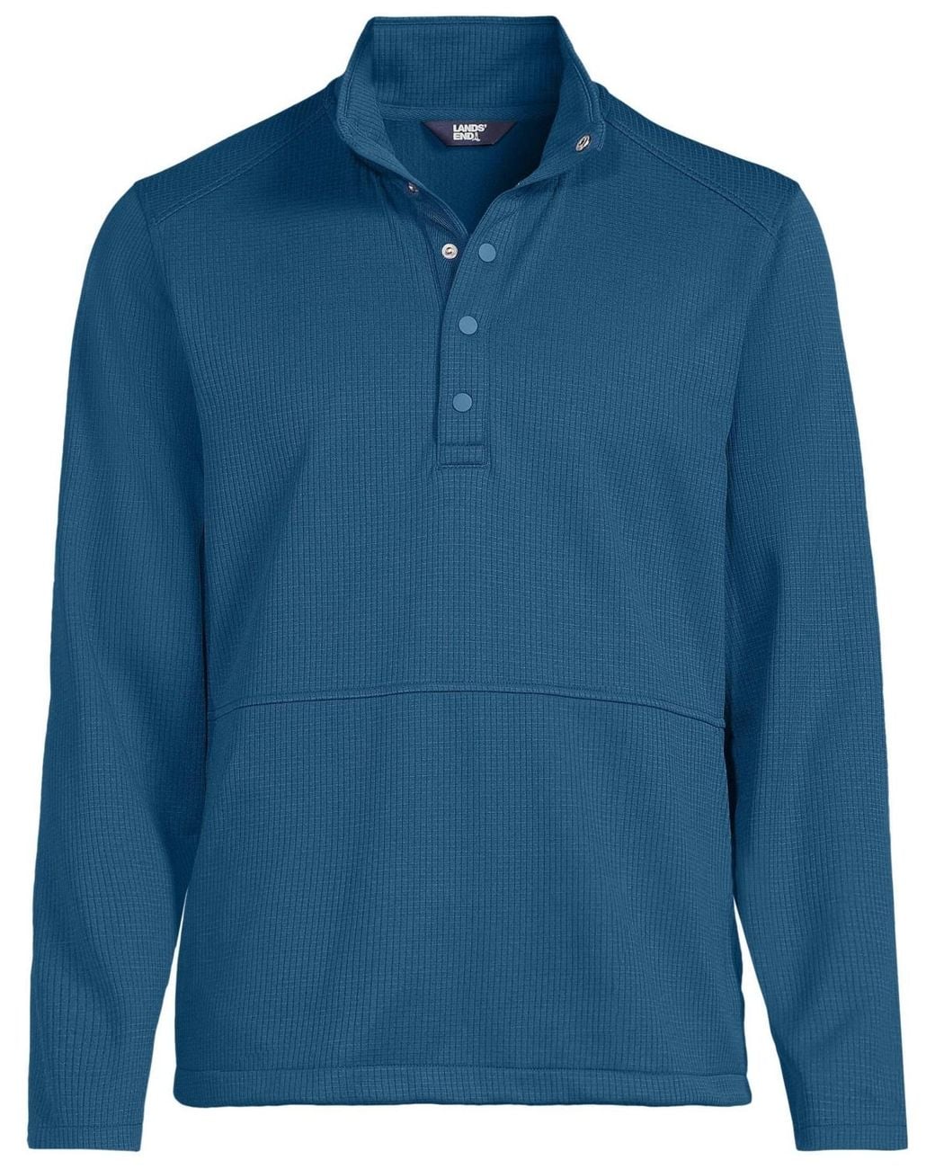 Lands' End Blue Grid Tech Snapneck Pullover Shirt