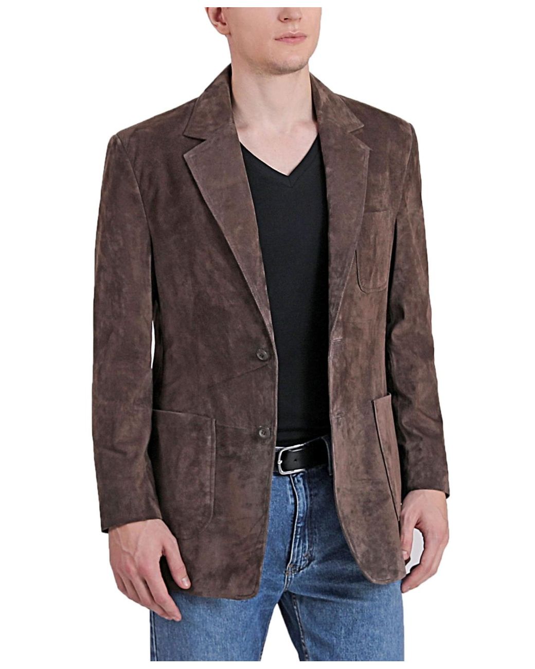 BGSD Brown Men Steve Two-button Suede Leather Blazer for men