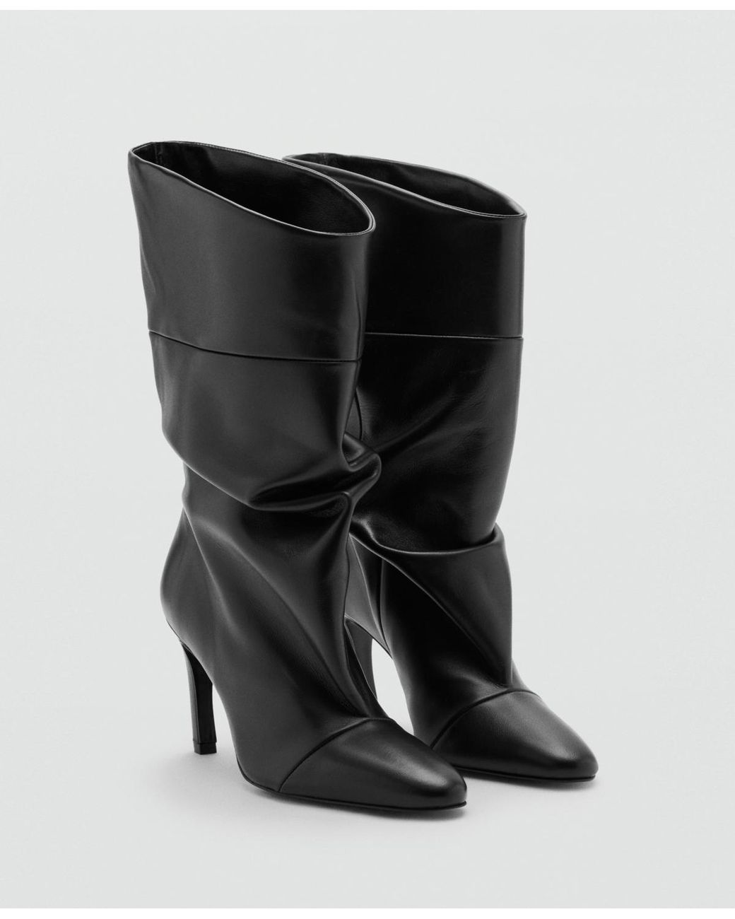 Mango Black Ruched Stiletto Round-toe Ankle Boots
