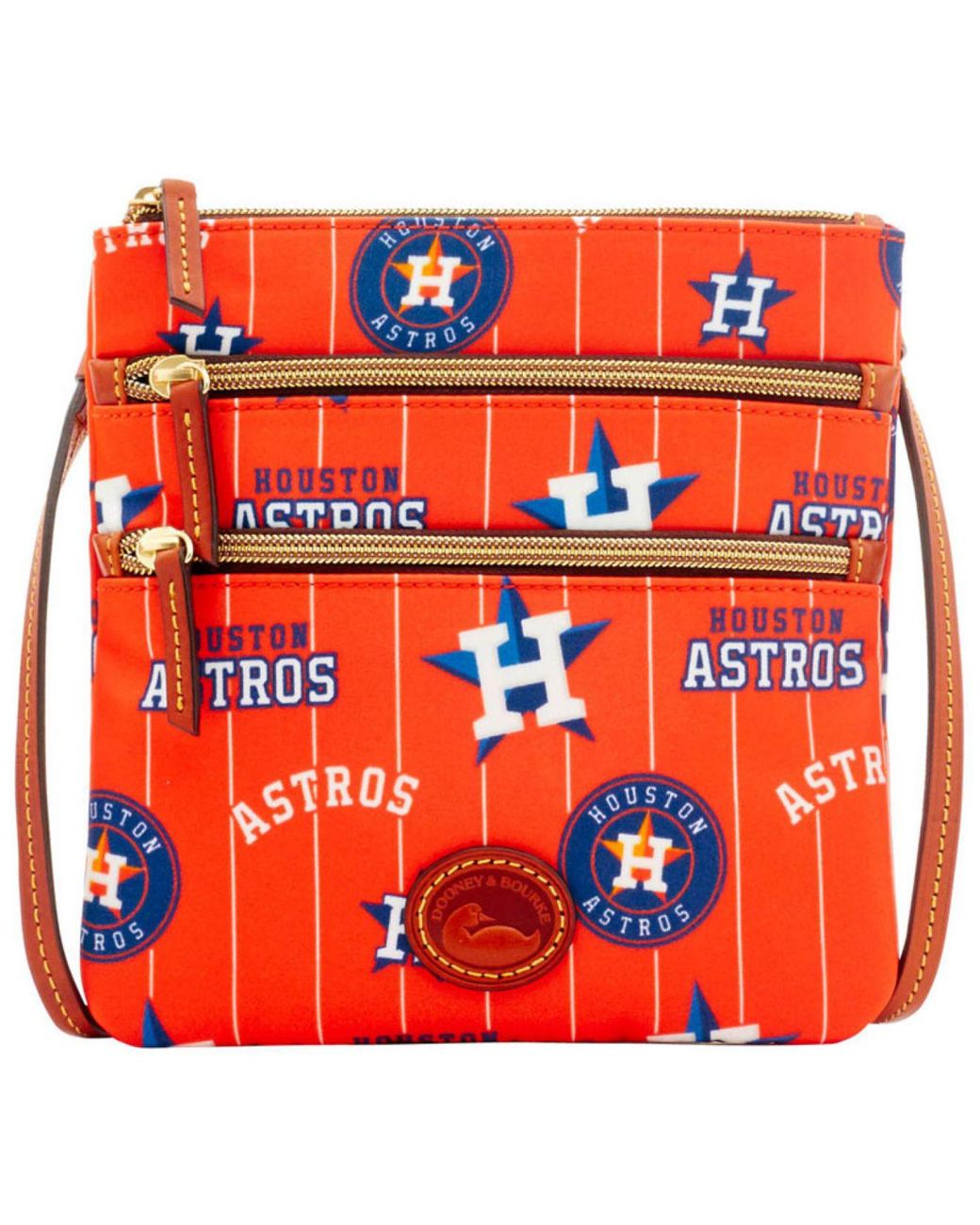 Dooney & Bourke Houston Astros Nylon Triple Zip Crossbody in Orange